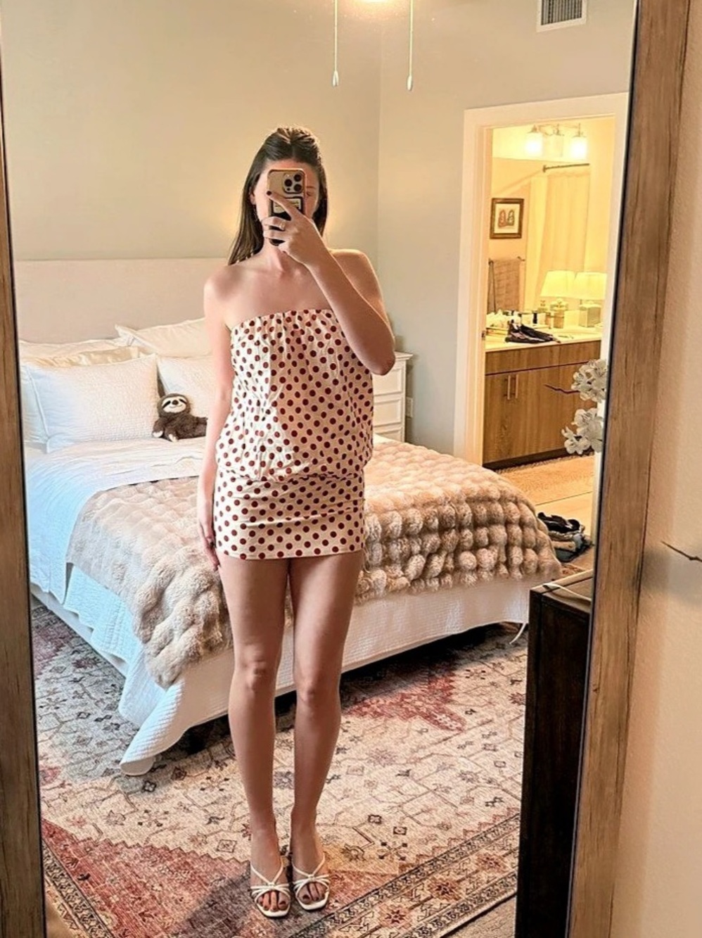 ZARA Polka Dot Mini Dress in Cream & Red Size Small NWT